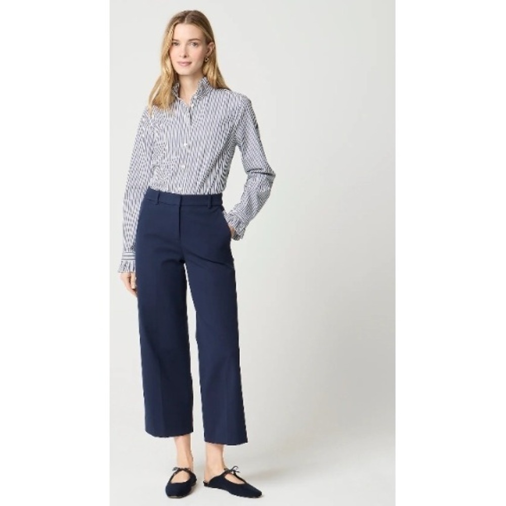 J.Crew Remy Pant Navy Wide Leg Cropped Trousers 8P NWT $148